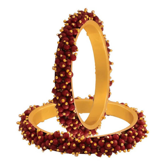 Mominos Fashion Joharkamal Gold-Polished Maroon Beads Work Bangles - Swadesiicart