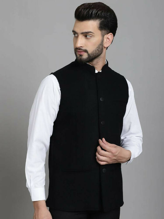 Even Apparels Nehru Jacket With Welt Pockets - Black | Swadesiicart