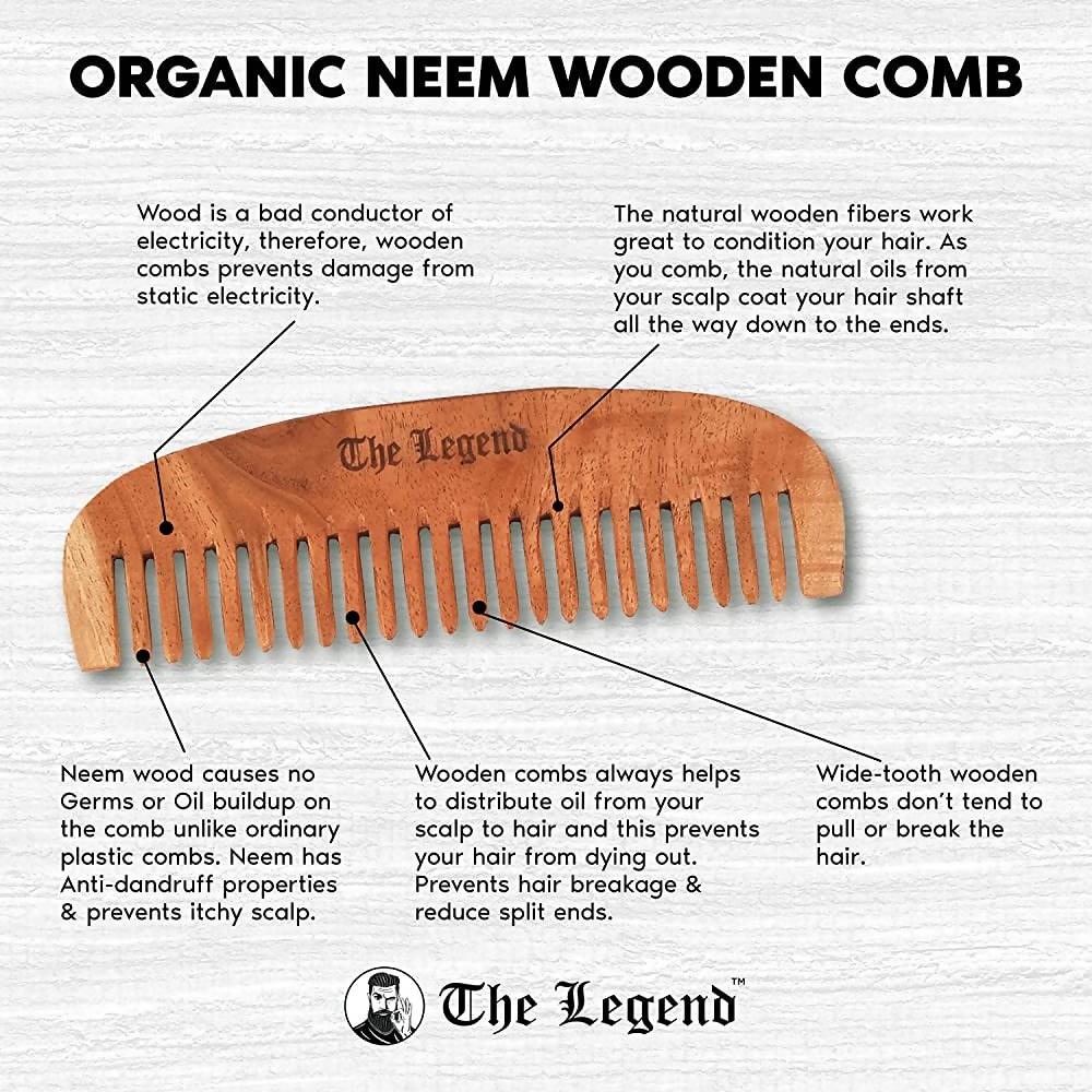 The Legend Organic Pure Neem Wood Comb Fine Teeth - Swadesiicart