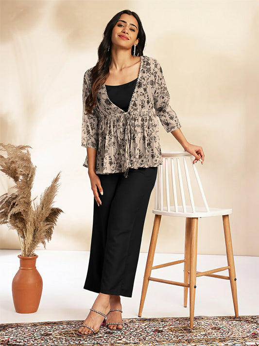 Janasya Black Crepe Solid Top,Bottom & Jacket | Swadesiicart