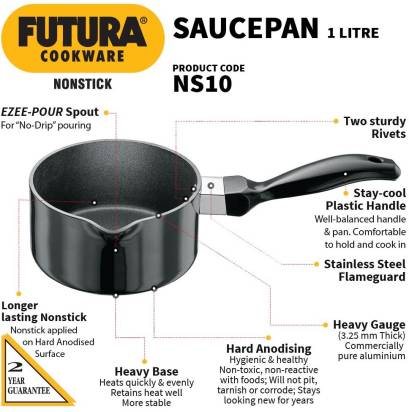 Hawkins Futura Non-stick Sauce Pan 14 cm Diameter 1 L (NS10) - Swadesiicart
