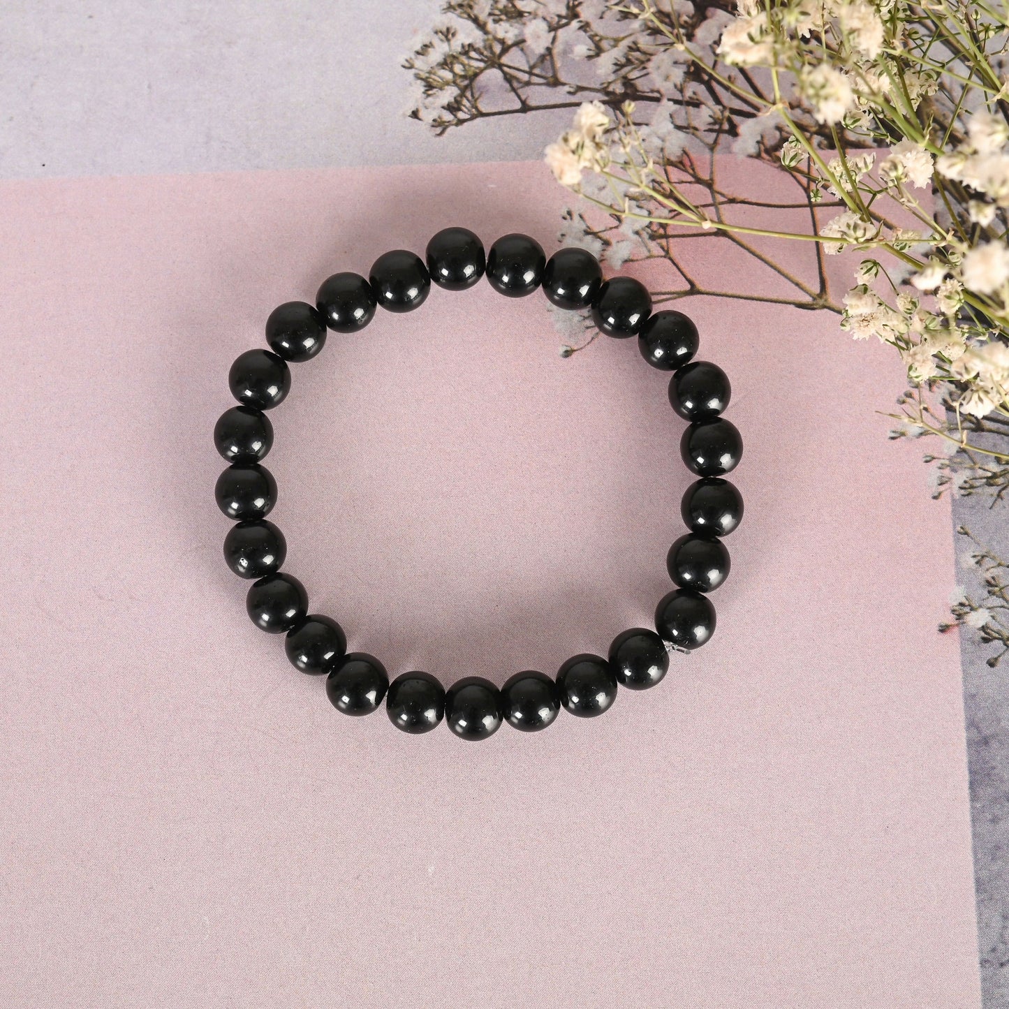 NVR Men & Women Black Marbel Crystal Elasticated Bracelet - Swadesiicart