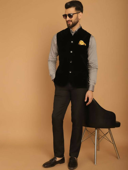 Even Apparels Nehru Jacket With Welt Pockets - Black | Swadesiicart