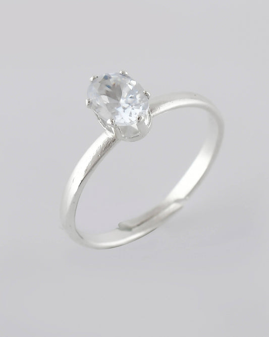 VOJ white CZ-detail Stainless Steel Cubic Zirconia Silver Plated adjustable finger Ring | Swadesiicart