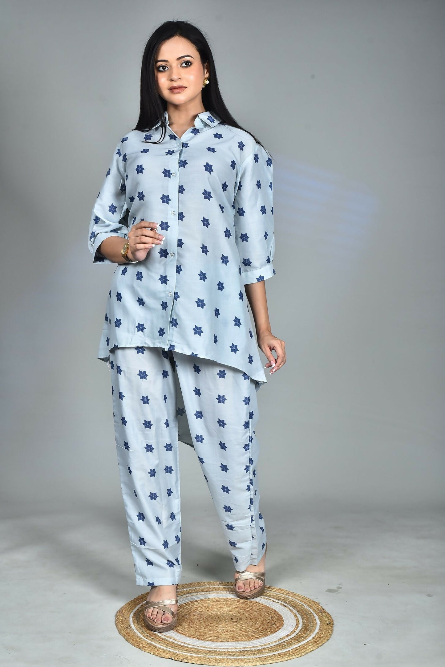 Morchari Digital Print Semi Muslin Co-Ord Set Top & Trouser-Multicolor - Swadesiicart