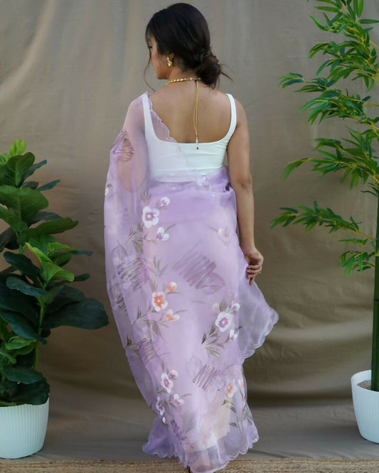 Vamsee Menka Purple Organza Saree - Swadesiicart