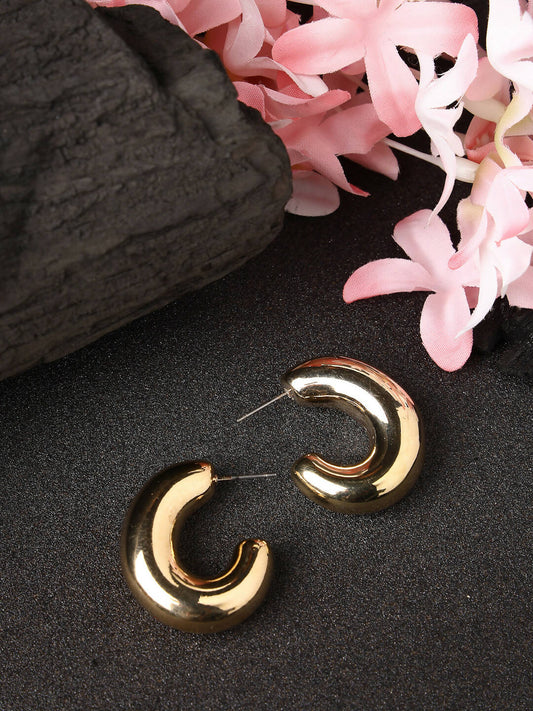 NVR Women Gold-Polished Circular-Shaped Half Hoop Earrings | Swadesiicart