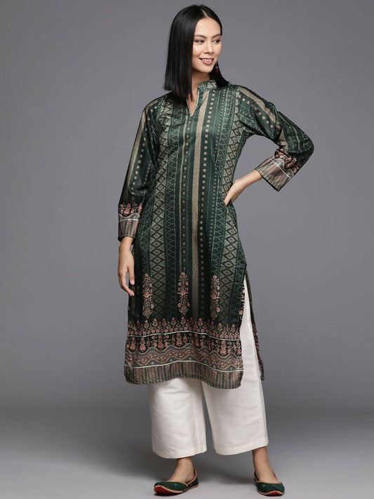 Ahalyaa Women's Traditional wear Kurta - Dark Green | Swadesiicart