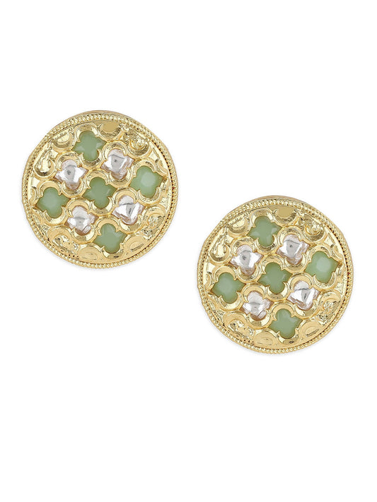 Gold-Toned Green Contemporary Gold-Polished Studs Earrings - Ruby Raang - Swadesiicart