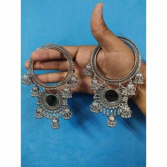 Small Silver Jhumkas With Pearls Latkan Bangles