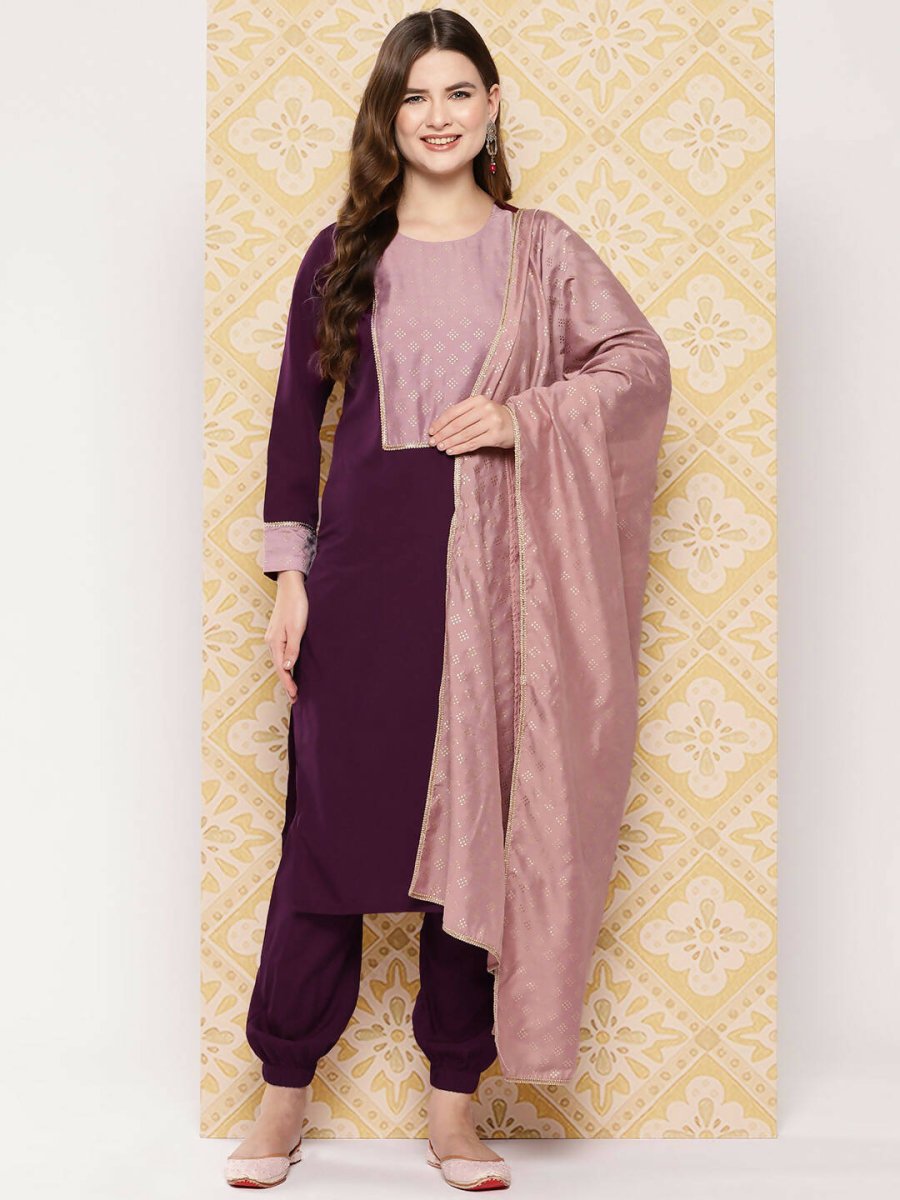 Ahalyaa Women's Traditional wear Kurta Set - Burgundy | Swadesiicart