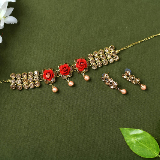 Mominos Fashion Johar Kamal Gold-Polished Brass Finish Stone/Pearls Choker For Women (Golden) | Swadesiicart