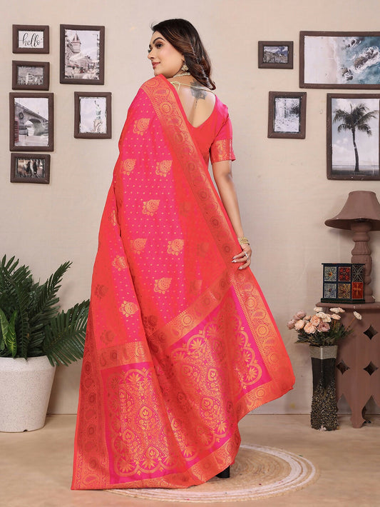 Joban Fashion Banarasi Pink Woven Soft Silk Saree | Swadesiicart