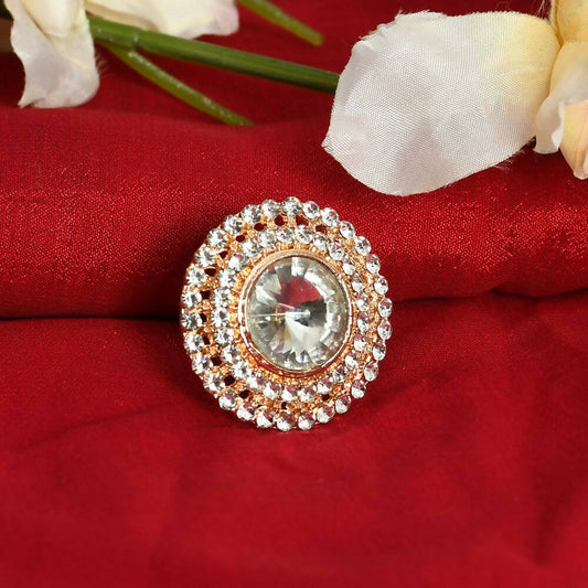 Mominos Fashion Joharkamal Gold-Plated Stone Studded Adjustable Finger Ring - Design 06 - Distacart
