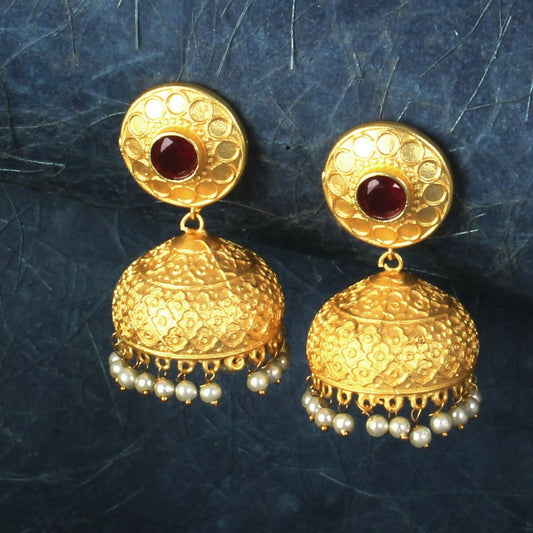 Joban Fashion Women Matte Gold Brass Jhumka | Swadesiicart
