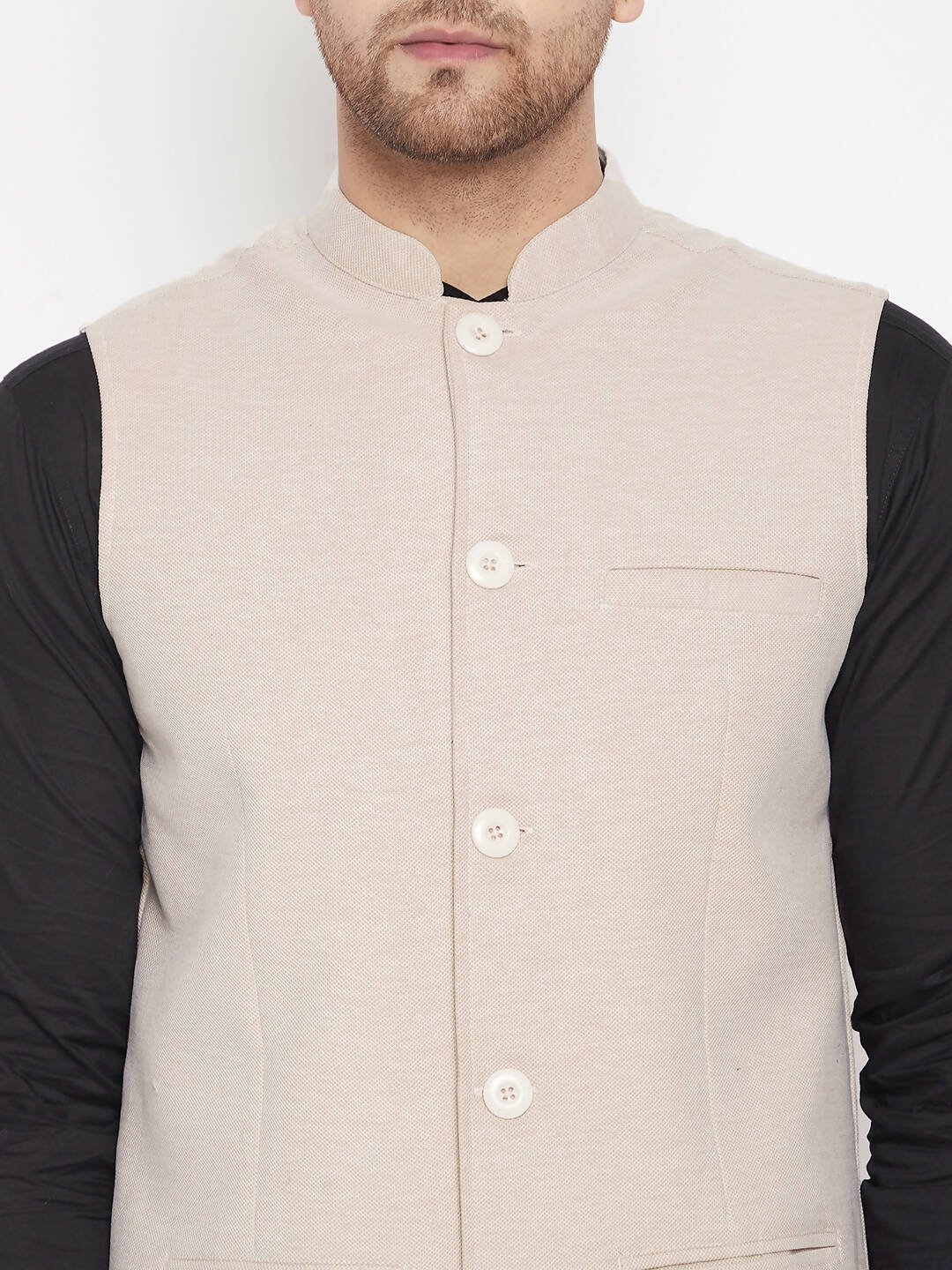 Even Apparels Cream Merino Men Woven Nehru Jacket | Swadesiicart