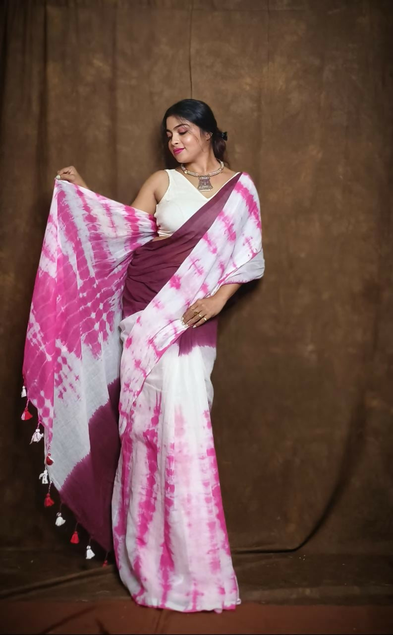Exclusive Collection Maroon Pink Beautiful Super Soft Most Comfortable Pure Mul Cotton Saree - Swadesiicart