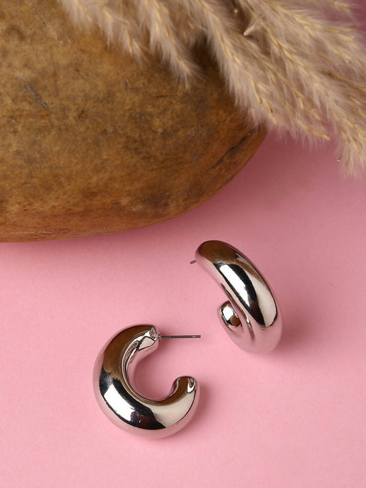 NVR Women Silver-Plated Circular-Shaped Half Hoop Earrings | Swadesiicart
