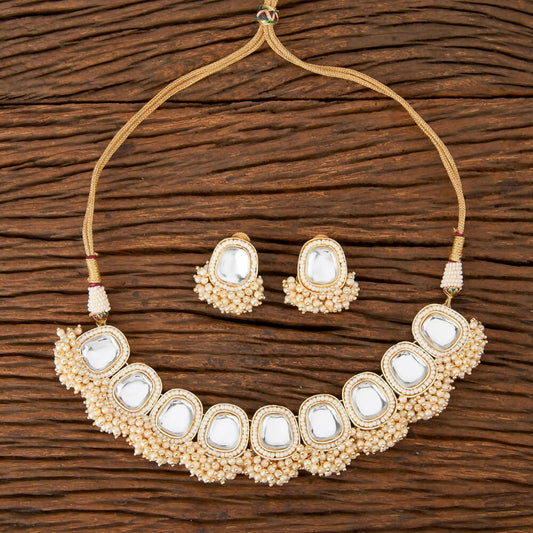 Joban Fashion Women Golden White Necklace Set - Swadesiicart