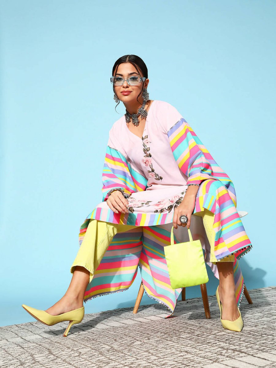 Ahalyaa Women Lovely Pink Crepe Vacation Stripes Kurta | Swadesiicart