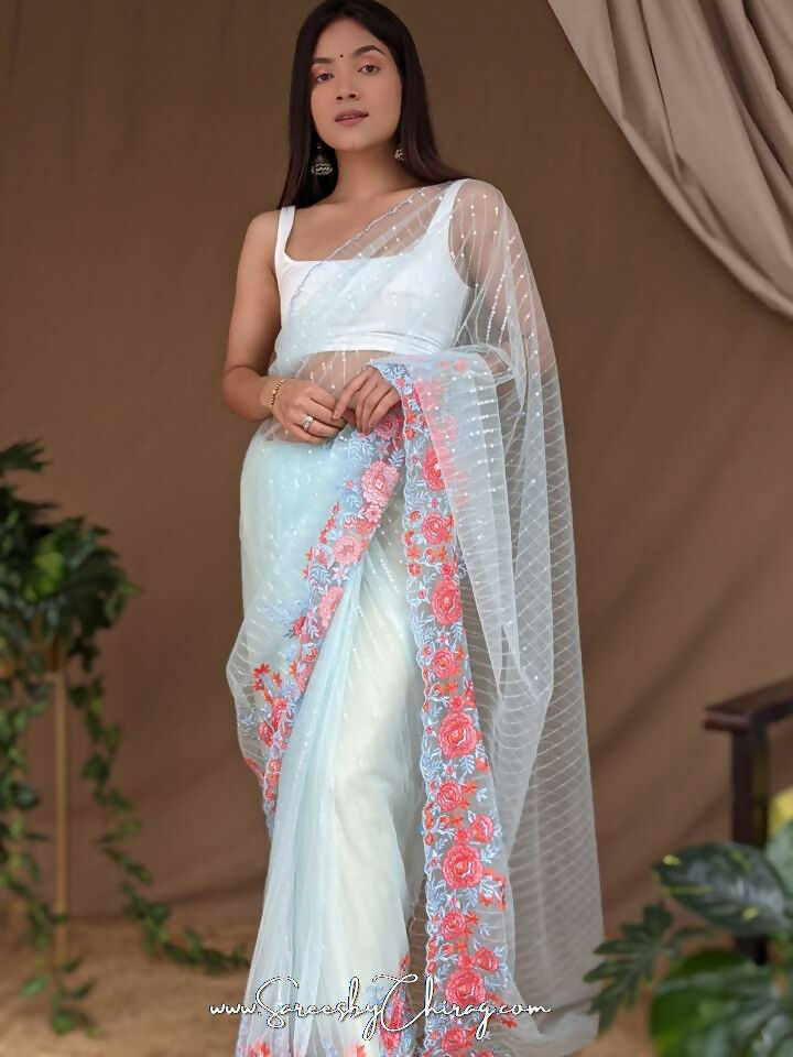 Vamsee Murari Sky Super Net Saree - Swadesiicart