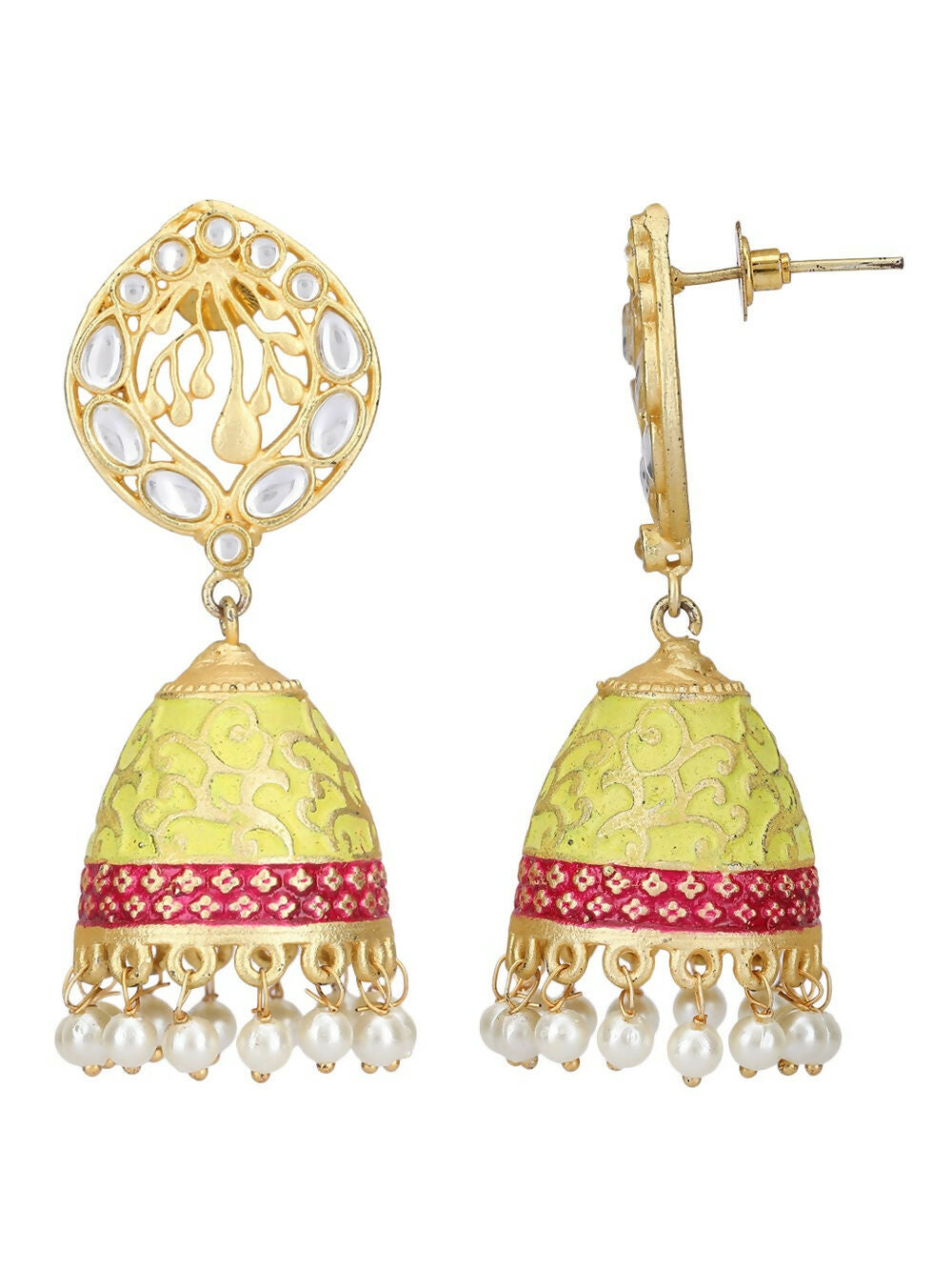 Joban Fashion Women White Beats Matte Gold Jhumka | Swadesiicart