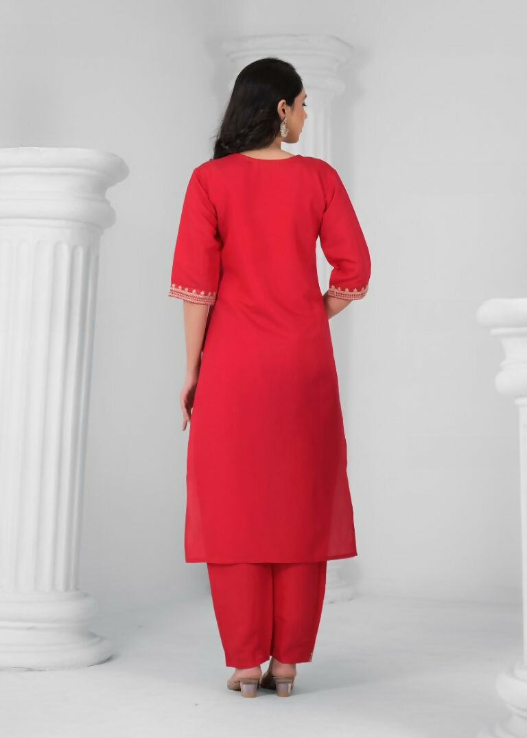 Ethnic Festive Wear Chanderi Viscose Red Stitched Suit With Dupatta - Tanisha | Swadesiicart