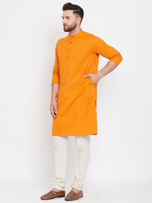 Even Apparels Pure Cotton Men's Kurta With Band Collar in Yellow Color | Swadesiicart