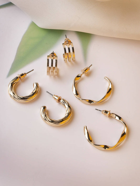 NVR Women's Set of 3 Gold-Polished Hoop Earrings | Swadesiicart