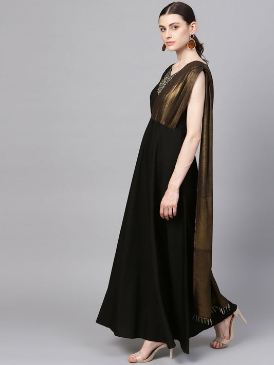 Ahalyaa Black Crepe Dress | Swadesiicart