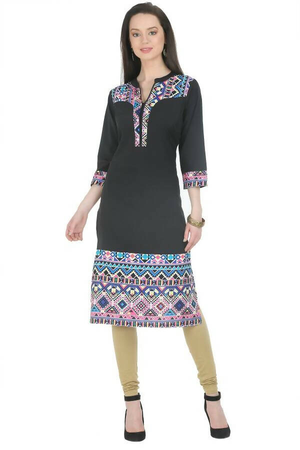 Black Elegant Kurti With Contrast Panel - G & A Apparels | Swadesiicart