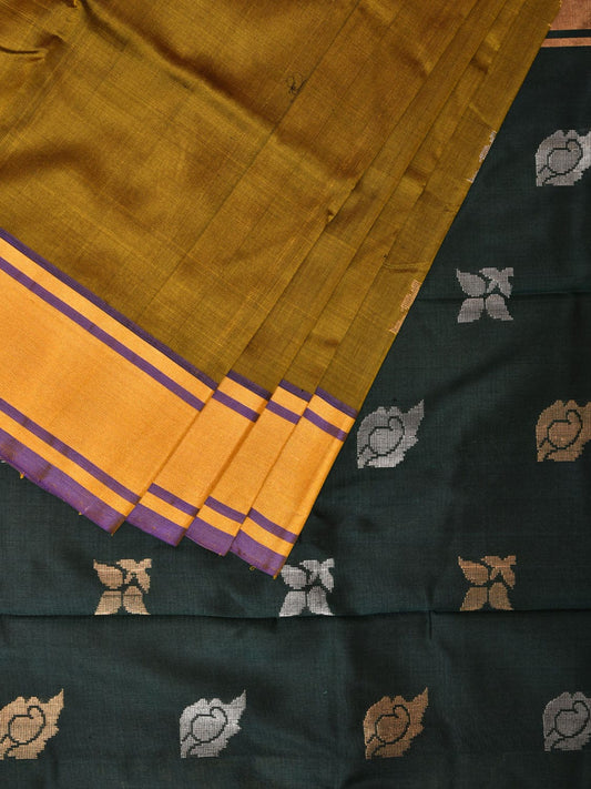 Olive and Dark Green Uppada Silk Handloom Saree with Buta Design - Global Threads | Swadesiicart