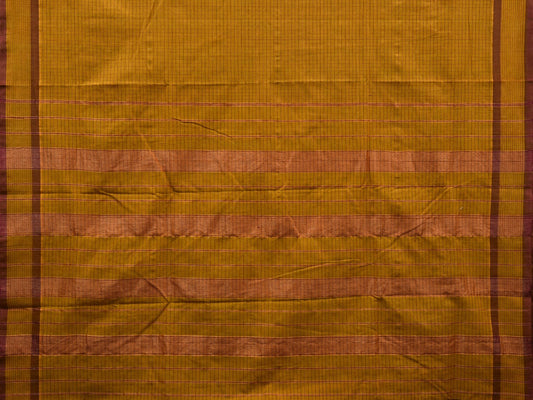 Olive Narayanpet Cotton Handloom Saree with Checks Design - Global Threads | Swadesiicart
