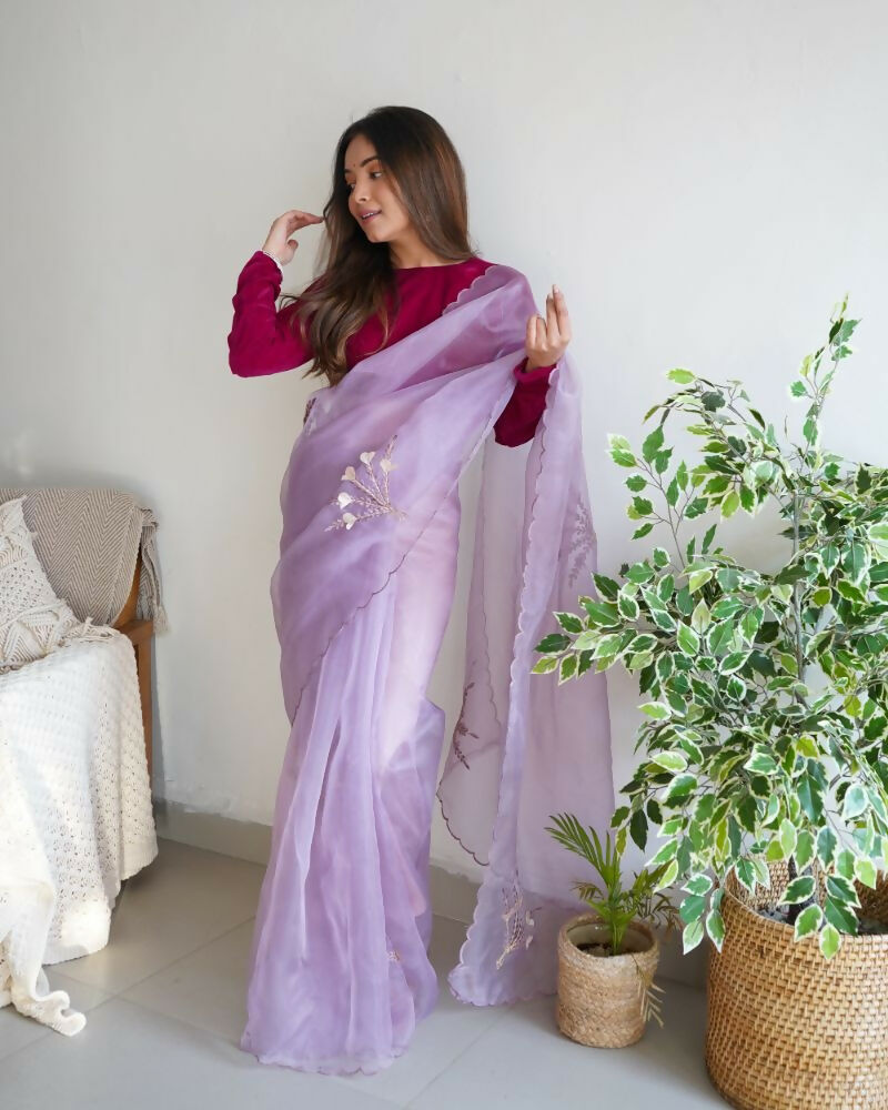 Vamsee Ena Lavender Organza Saree - Swadesiicart