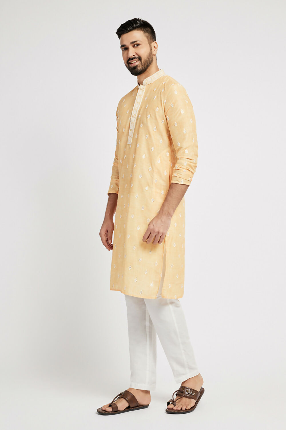 Ethnic India Yellow Men's Kurta Ethnic Motifs Polyester | Swadesiicart