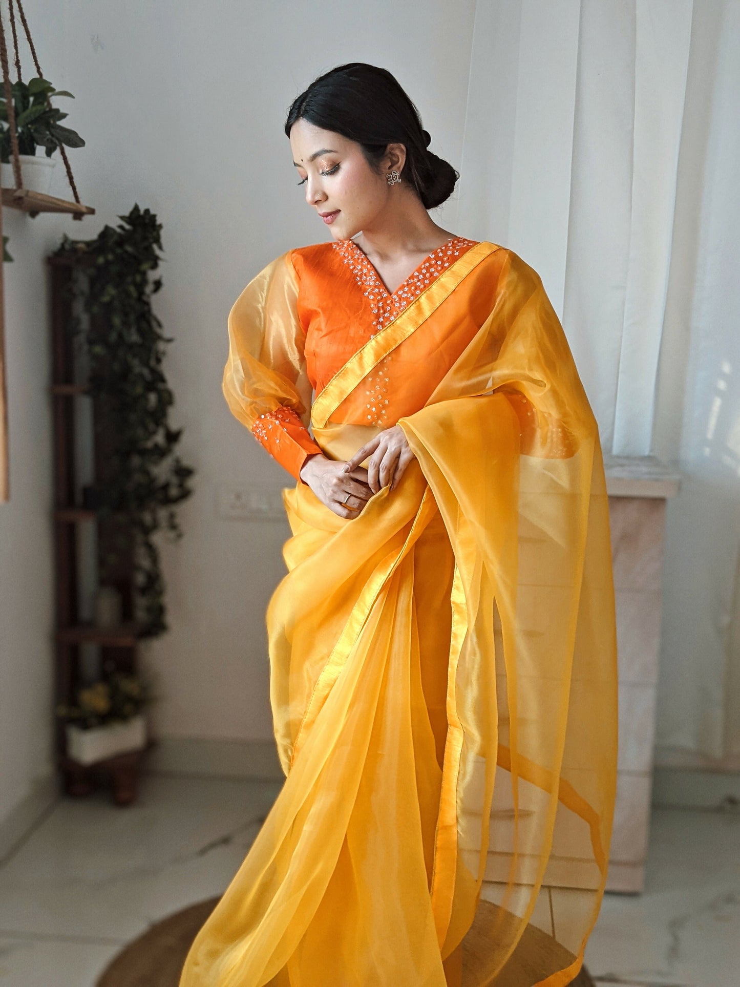 Vamsee Vasu Yellow Organza Saree - Swadesiicart