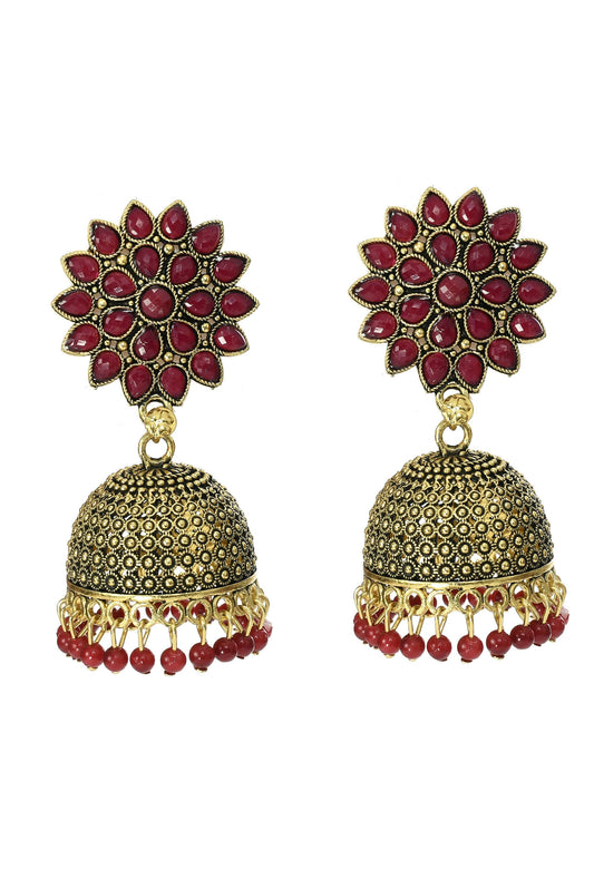 Mominos Fashion Joharkamal Kundan work Jhumka with Maroon Beads - Mominos Fashion