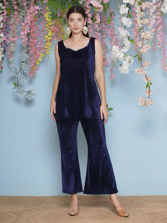 Joban Fashion Navy Blue Velvet Cape Set - Swadesiicart