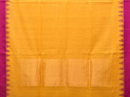 Orange Green Khadi Cotton Handloom Plain Saree with Temple Border Design - Global Threads | Swadesiicart