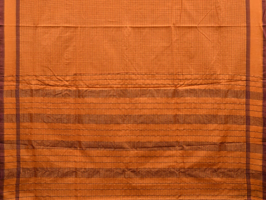 Orange Narayanpet Cotton Handloom Saree with Checks Design - Global Threads | Swadesiicart