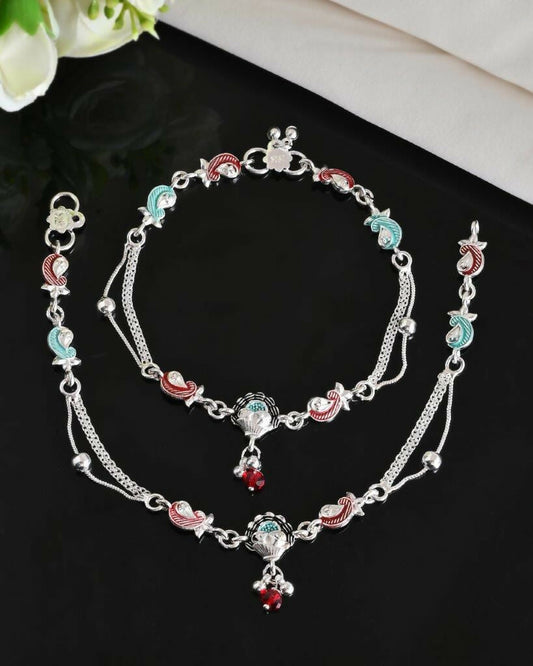 VOJ Set of 2 Traditional Stone Studded Mutli Color Designer Anklet - Swadesiicart