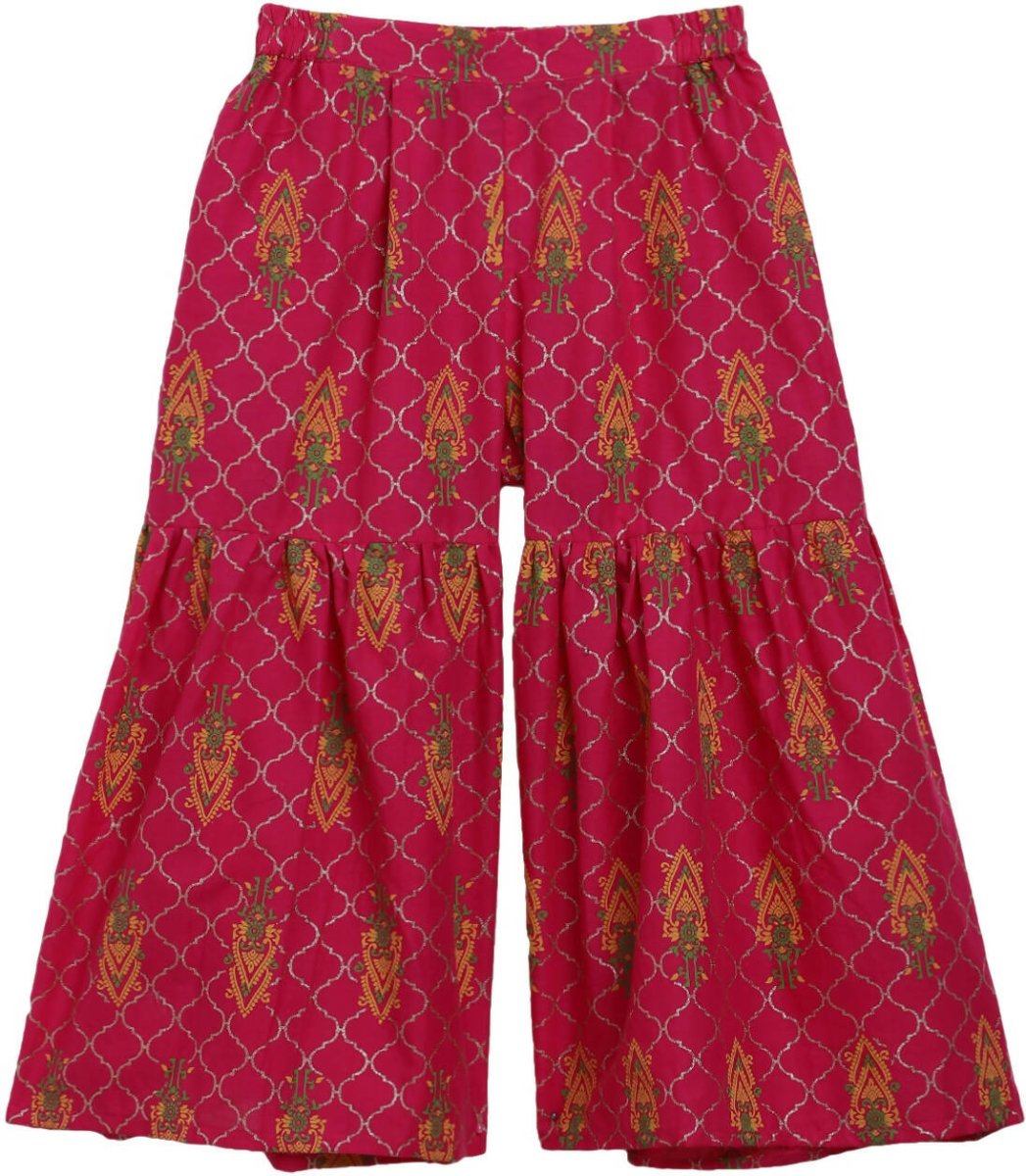 Ahalyaa Magenta Cotton Printed Kids Kurta Sharara Set With Dupatta For Girls | Swadesiicart