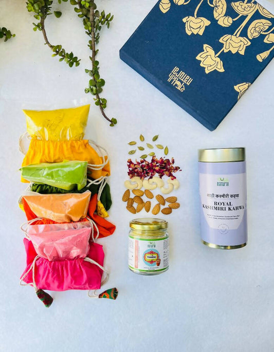 Shuddh Natural Ubtan Based Herbal Gulal | Ayurvedic Thandai Powder |Kashmiri Kahwa| Holi Gift Hamper | Swadesiicart