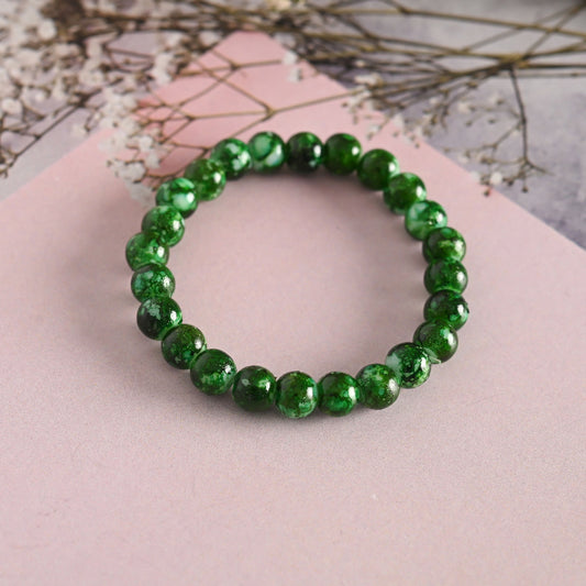 NVR Men & Women Green Marble Crystal Beaded Elasticated Bracelet - Swadesiicart