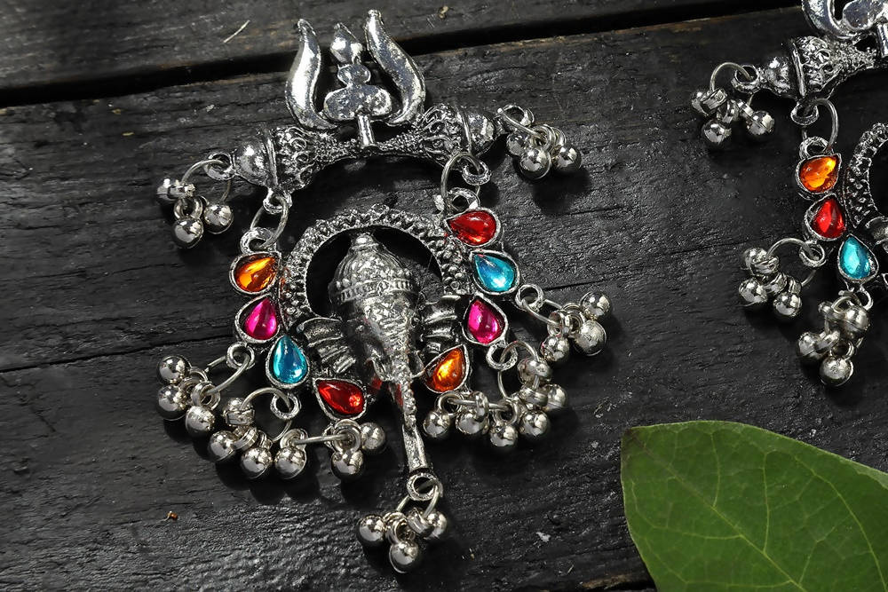 Mominos Fashion Johar Kamal Traditional Multi Kundan Ganesha Earrings - Swadesiicart