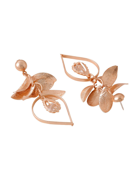 NVR Women Rose Gold Leaf Shaped Drop Earrings | Swadesiicart