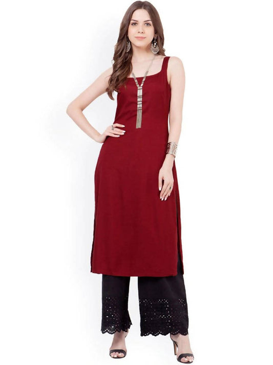 Indya Women Maroon Solid Straight Kurta - Swadesiicart