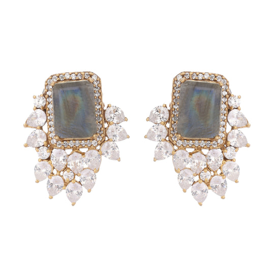 Nuyug 22K Gold Plated Labradorite Stone Contemporary Stud Earrings | Swadesiicart