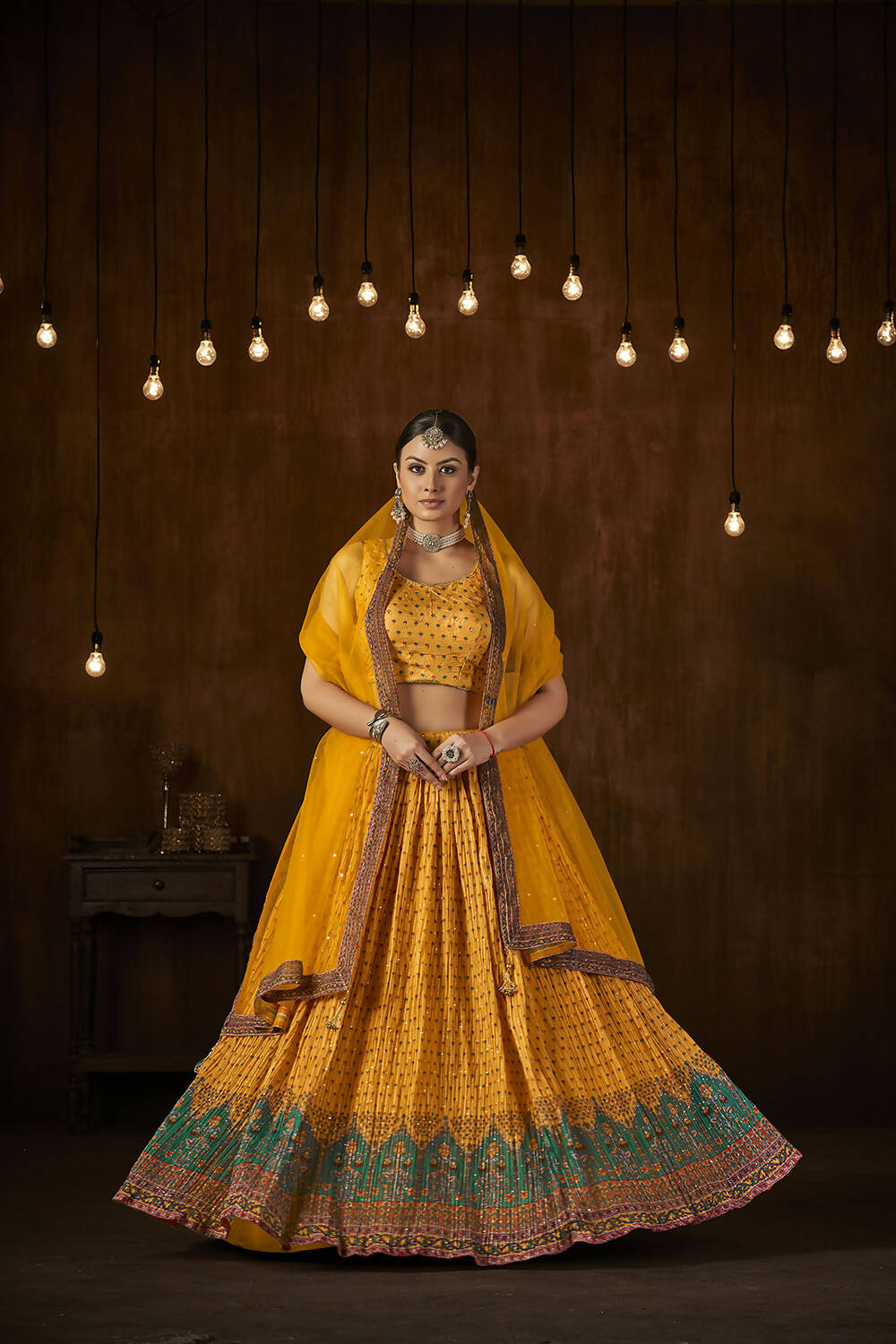 Wedding Designer Yellow Georgette Lehenga Choli - Anbazaar | Swadesiicart