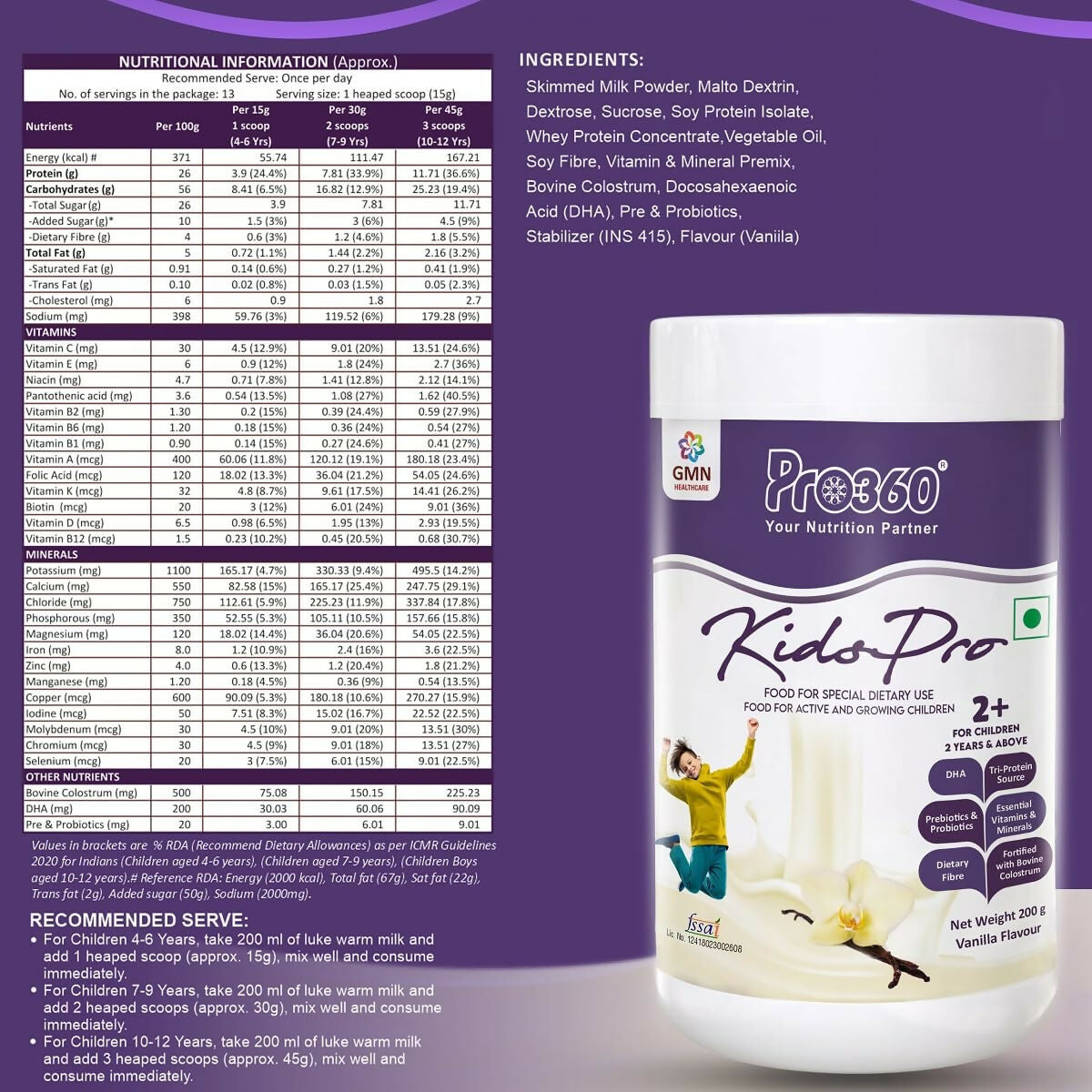Pro360 Kidspro Protein Powder Child Nutrition for Growing Children, Improves Growth & Active Strong Kids | Swadesiicart